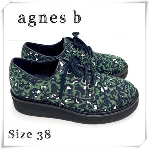 AGNES b Leopard Canvas Platform Oxfords Shoes in Green Size 7